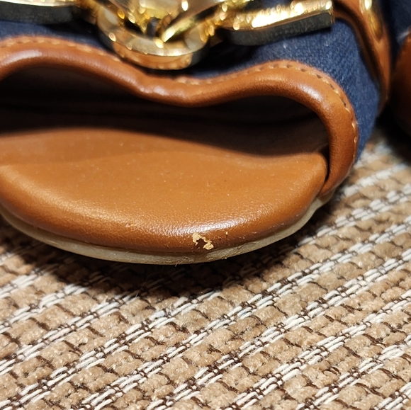 Tommy Hilfiger navy / brown and cork wedge peep toe size 8M preowned - Picture 3 of 8